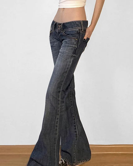 Vintage Women's Flare Jeans - Low Waist Distressed Denim Pants