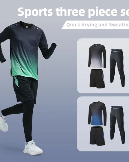 Men's Athletic 3-Piece Compression Sweater, Shorts & Pants Set - Sportswear Performance Gear