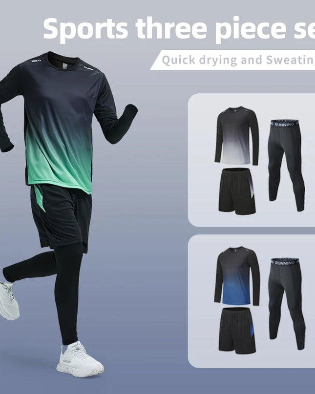 Men's Athletic 3-Piece Compression Sweater, Shorts & Pants Set - Sportswear Performance Gear
