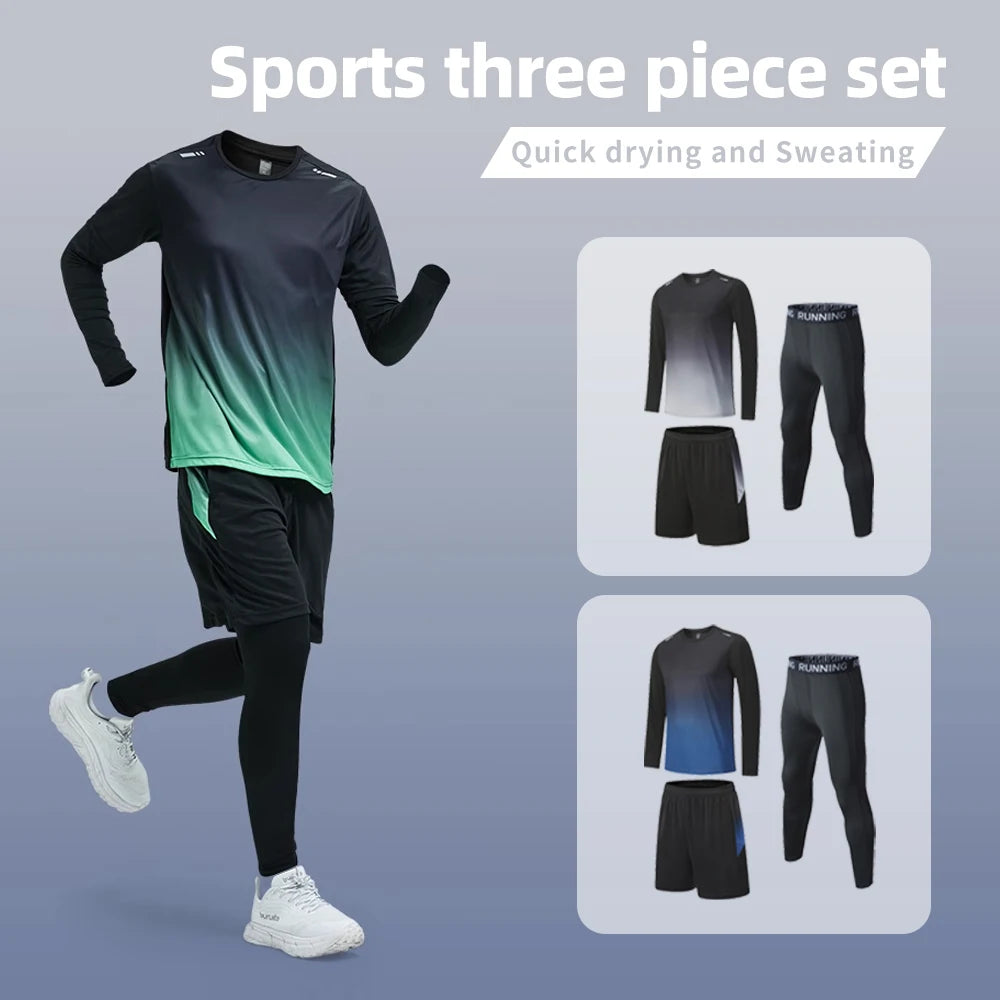 Men's Athletic 3-Piece Compression Sweater, Shorts & Pants Set - Sportswear Performance Gear