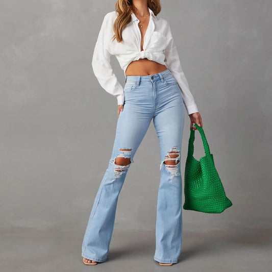 Women's Flare Jeans - Casual High-Waist Long Slim Pants