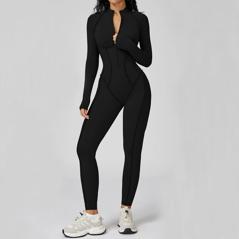 Women's Fitness Jumpsuit with Zipper - Activewear Bodysuit for Workout & Gym