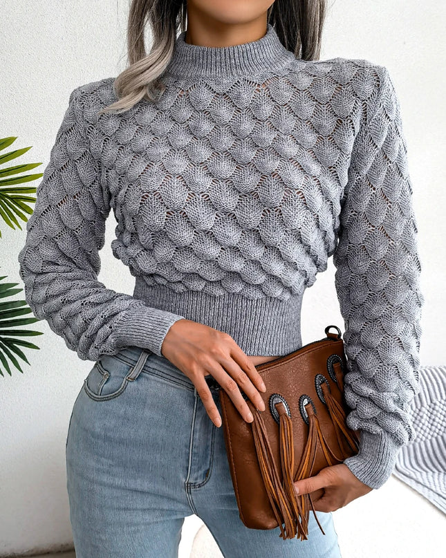 Women’s Cropped Hollow Out Turtleneck Sweater - Various Colors