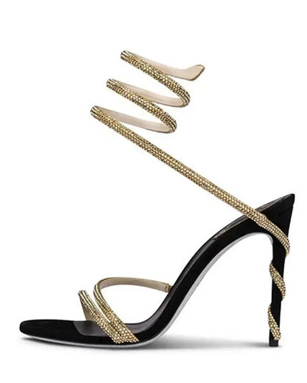 Eilyken Crystal Stiletto High Heels with Open Toe and Ankle Strap