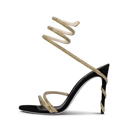 Eilyken Crystal Stiletto High Heels with Open Toe and Ankle Strap