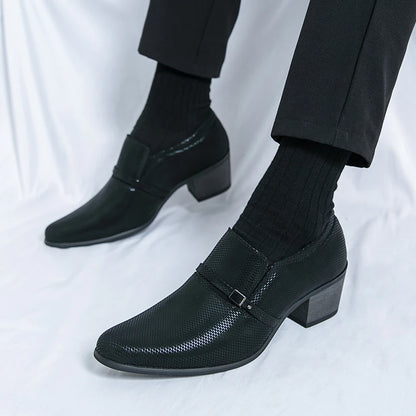 Men's Faux Leather Slip-On Loafers with Height-Enhancing Design