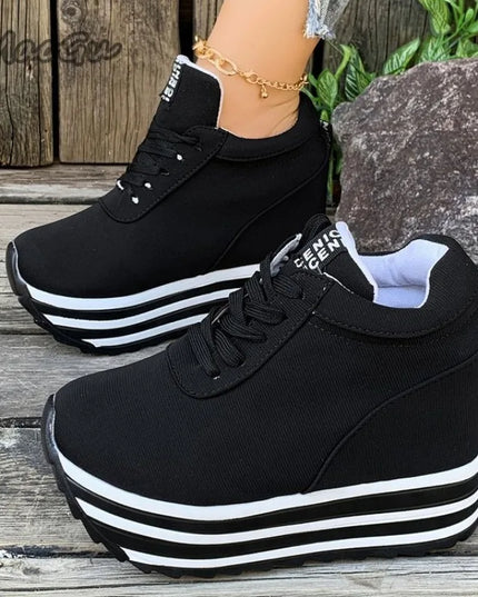 Women’s Casual Lace-Up Sneakers with Thick Platform Sole