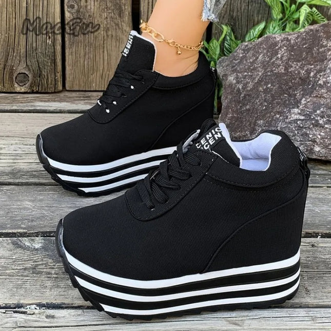Women’s Casual Lace-Up Sneakers with Thick Platform Sole