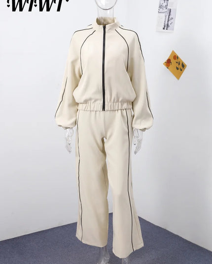 Women's Two-Piece Striped Zipper Jacket and Pants Set