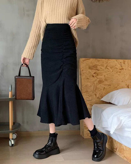 Women's Slim Fit High Waist Midi Skirt with Ruffles