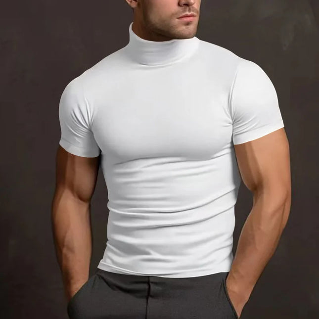 Men's High Collar Elastic Short Sleeve T-Shirt