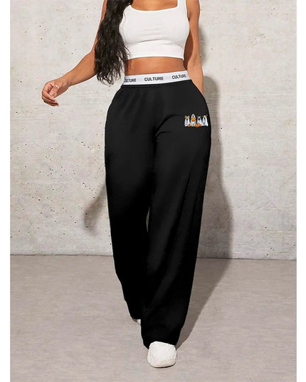 Women's Cartoon Print Loose Wide-Leg Sweatpants