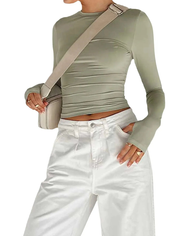 Women's Long Sleeve Slim Fit Top with Thumb Holes - Various Colors