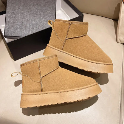 Women's Casual Short Plush Snow Boots in Faux Suede