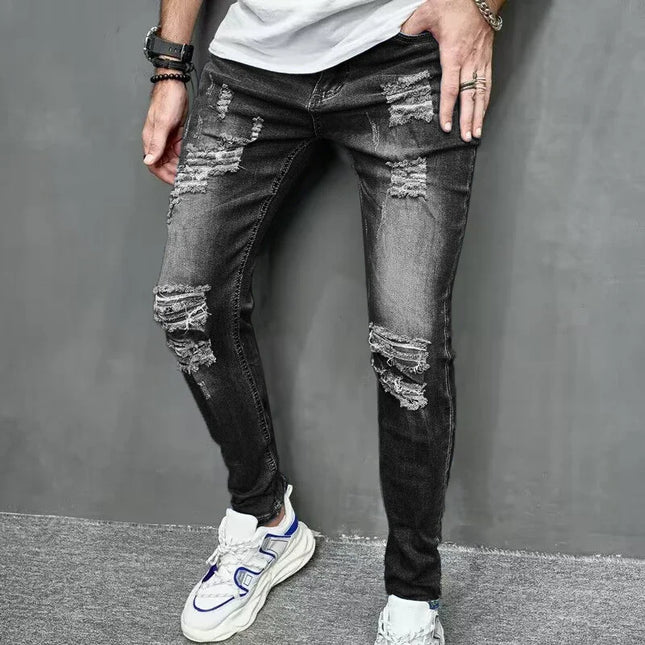Men's Casual Skinny Ripped Denim Jeans - Stylish Slim Fit Trousers