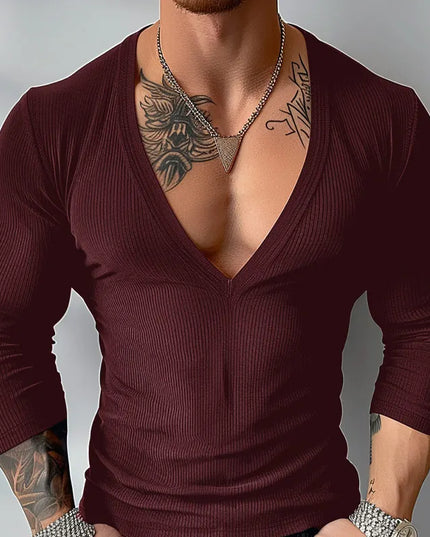 Incerun Men's Knitted Deep V-Neck Casual Sweater