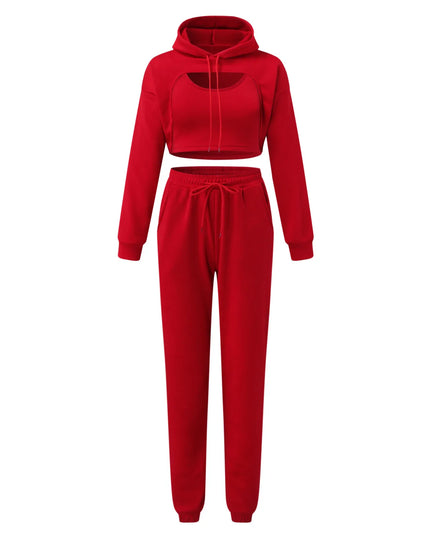 Women's Three-Piece Sweatshirt, Crop Top, and Drawstring Pants Set