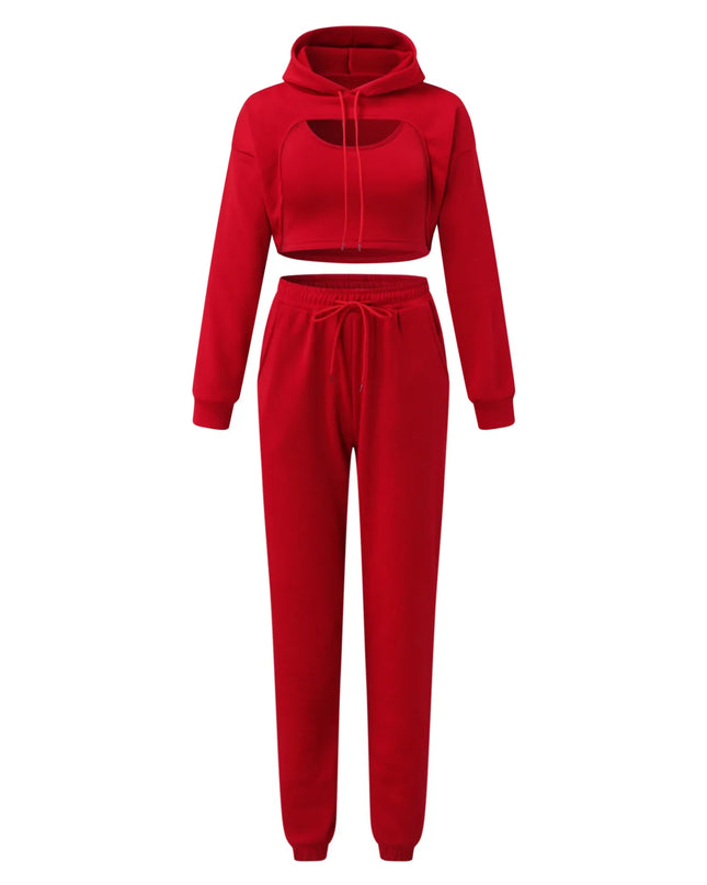Women's Three-Piece Sweatshirt, Crop Top, and Drawstring Pants Set