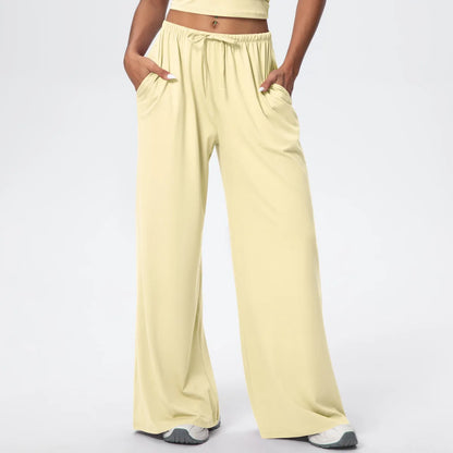Women Drawstring Yoga Pants Wide Leg Loose Casual  Straight