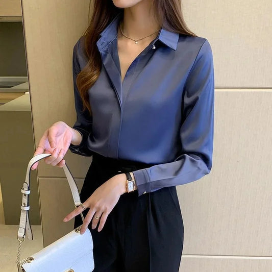 Women's Long Sleeve Blouses with Turn-Down Collar