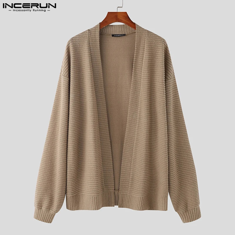 Incerun Men’s Knitted Loose Fit Long Sleeve Cardigan