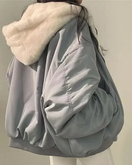 Women's Plus Size Thick Parka Jacket – Casual Oversized Zip-Up Hooded Double-Sided