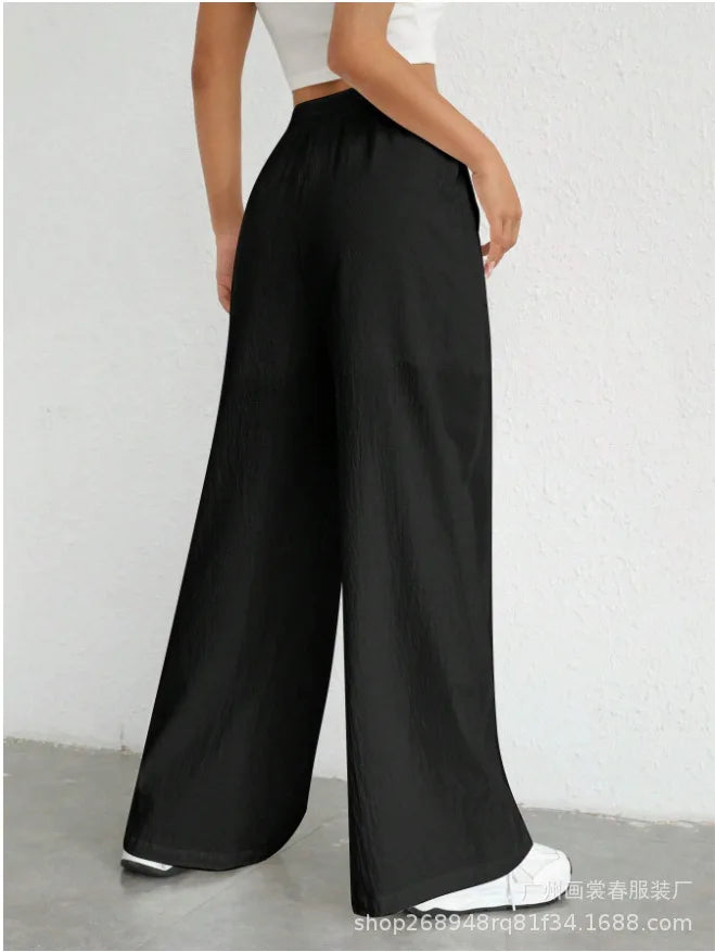 Women's High-Waisted Pocket Pants -  Wide-Leg Fit