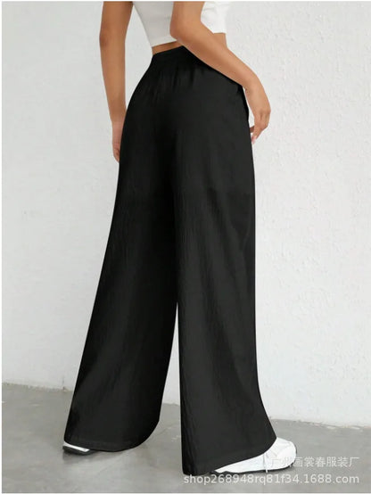 Women's High-Waisted Pocket Pants -  Wide-Leg Fit