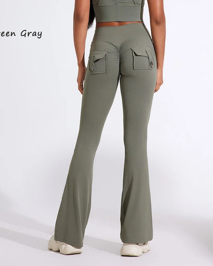 DIAS FIT JOY Women's High-Waisted Pocket Flared Pants | Hip-Lifting, Comfort Fit, Trendy Flared Trousers