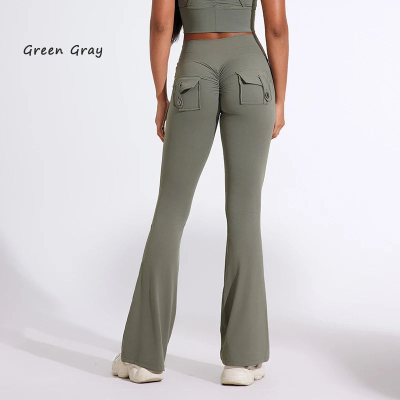 DIAS FIT JOY Women's High-Waisted Pocket Flared Pants | Hip-Lifting, Comfort Fit, Trendy Flared Trousers