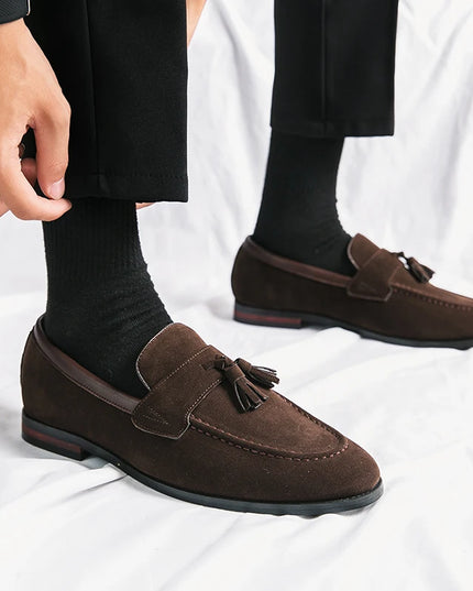 Men's Faux Suede Tassel Loafers – Comfortable Casual Flats for Men