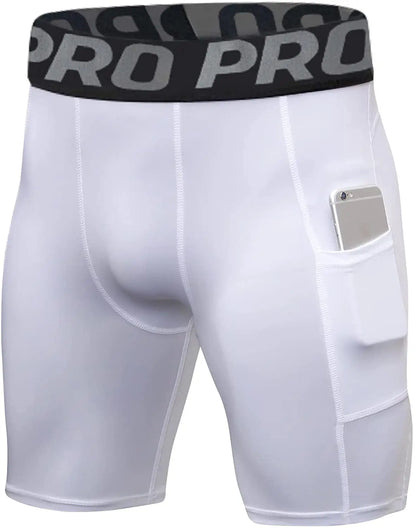 Men's Workout Compression Shorts with Side Pocket