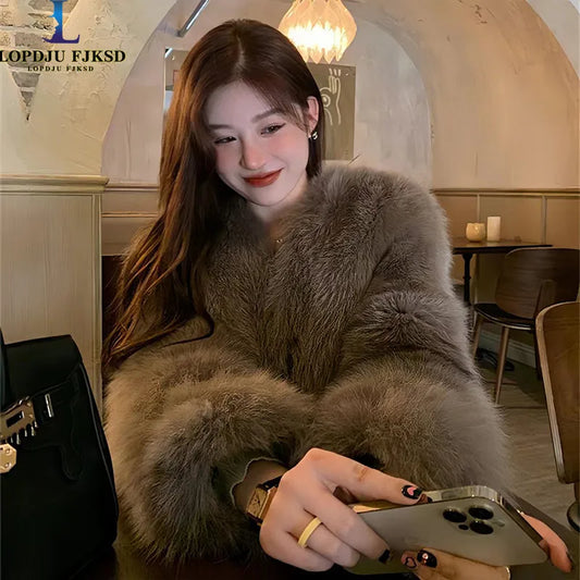 Women's Faux Fox Fur Coat – Thick & Luxurious Overcoat
