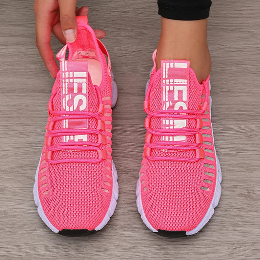 Regenerate Delete Women's Breathable Knitted Mesh Sneakers - Lightweight Lace up Shoes