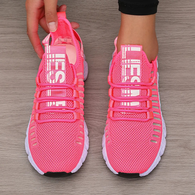Regenerate Delete Women's Breathable Knitted Mesh Sneakers - Lightweight Lace up Shoes