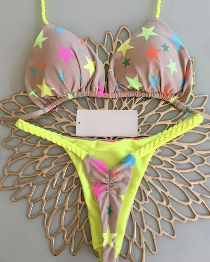 Women Leopard Print  Thong Swimsuit Two Pieces Bikini