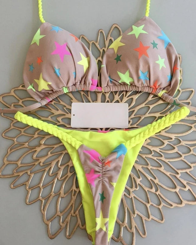 Women Leopard Print  Thong Swimsuit Two Pieces Bikini
