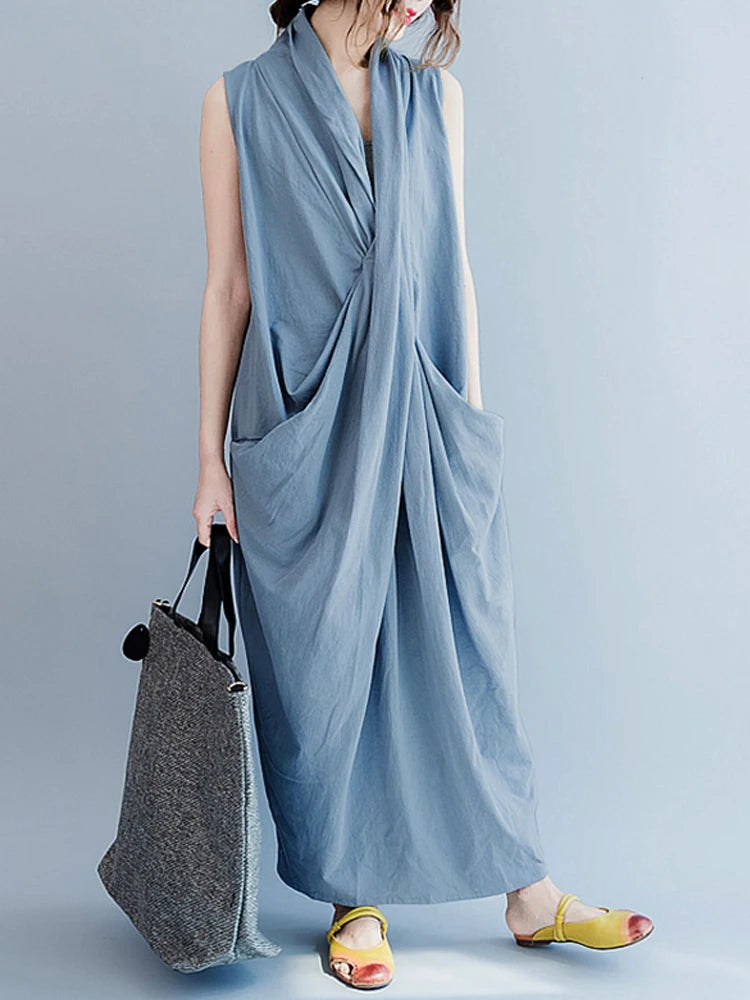 ZANZEA Women's Oversized Asymmetrical Maxi Sundress