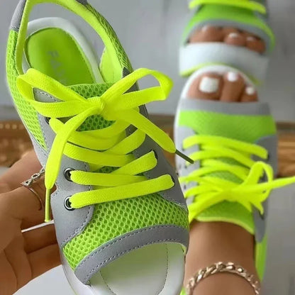 Women's  Chunky Platform Sandals/Sneakers - Comfortable Open Toe Mesh Design