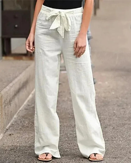 Women's Casual Loose Cotton Linen Pants - Elastic Waist, Straight Fit,