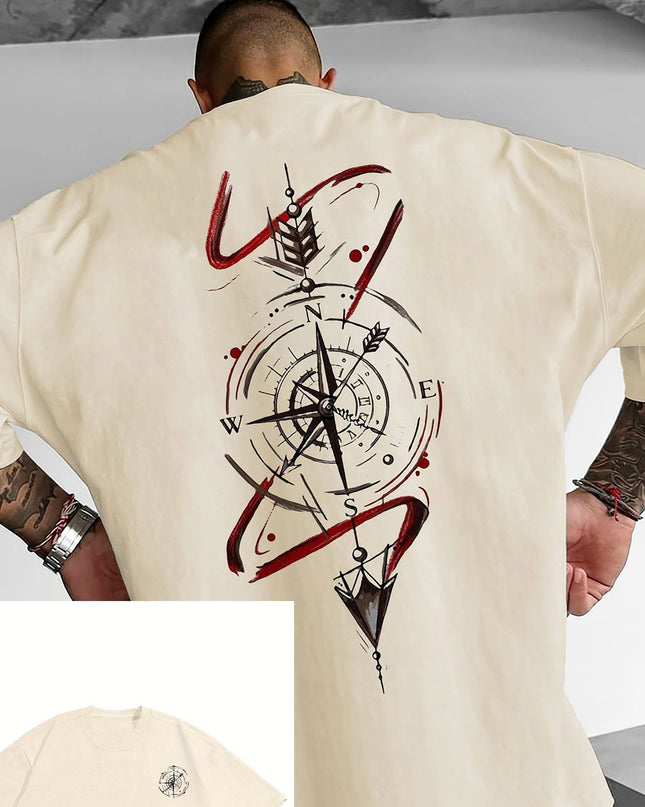 Men's Breathable Compass Pattern Printed T-Shirt