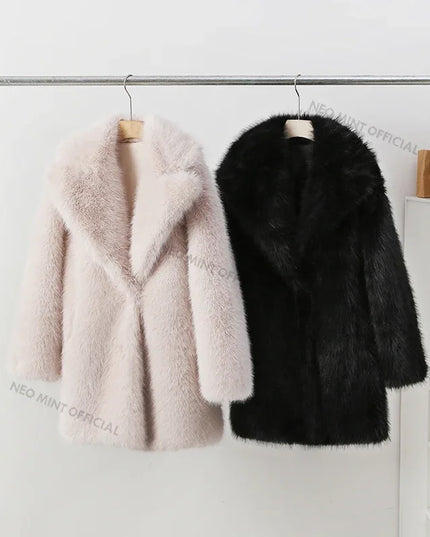 Women's Faux Fur Lapel Coat – Luxury Furry Overcoat for Women