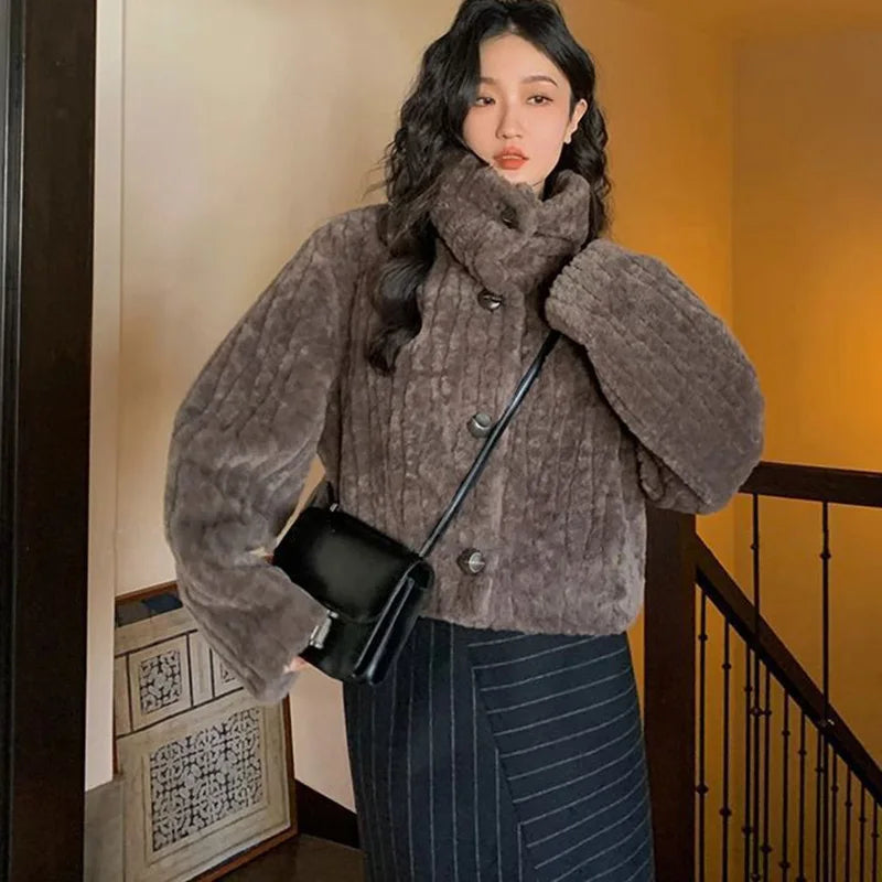 Women's Warm Wool Padded Cotton Stand Collar Jacket