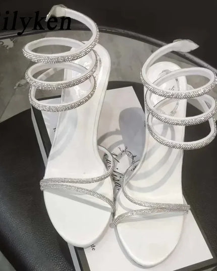Eilyken Crystal Stiletto High Heels with Open Toe and Ankle Strap