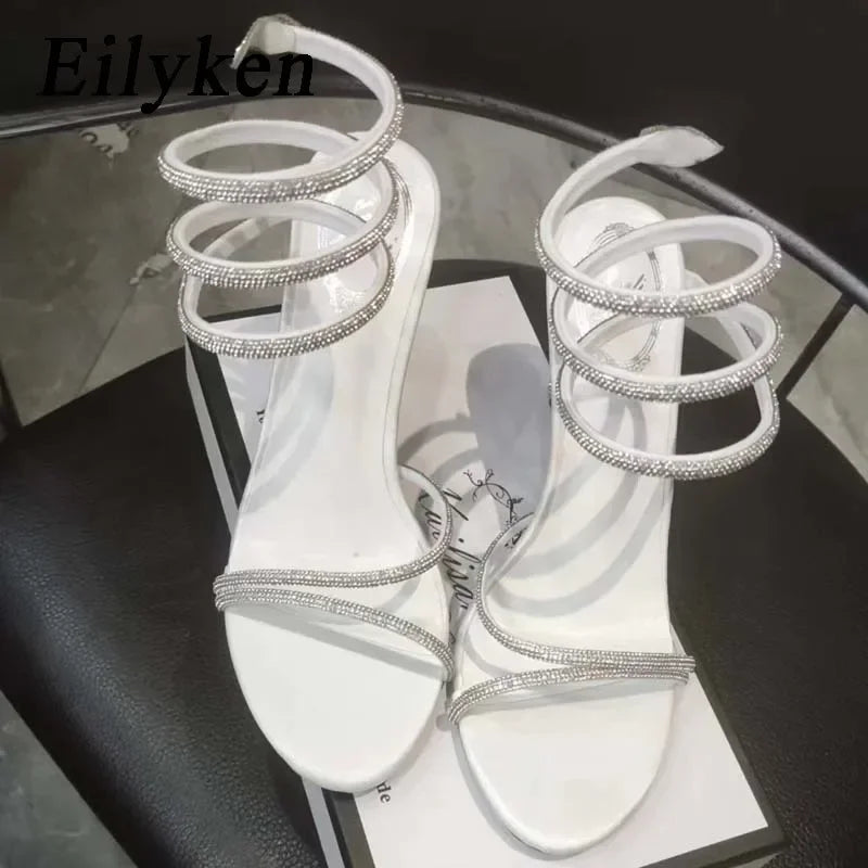 Eilyken Crystal Stiletto High Heels with Open Toe and Ankle Strap