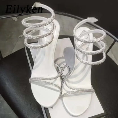 Eilyken Crystal Stiletto High Heels with Open Toe and Ankle Strap