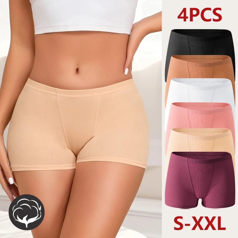 Set of 4 Women's Cotton Striped High-Waist Underwear