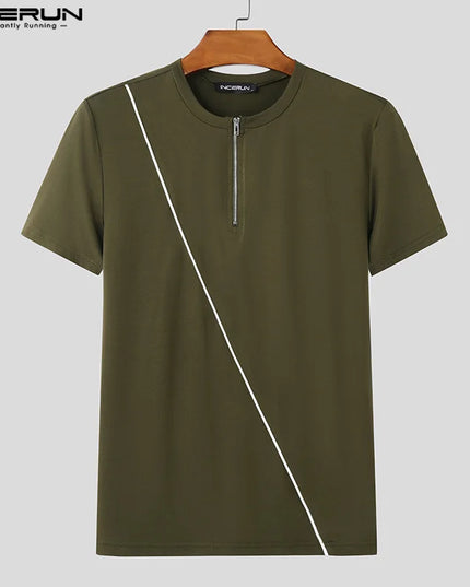 Incerun Men's Half Zipper T-Shirt - Breathable, Stylish Men's Casual Top