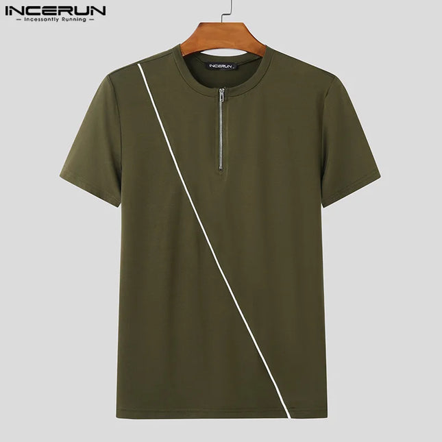 Incerun Men's Half Zipper T-Shirt - Breathable, Stylish Men's Casual Top