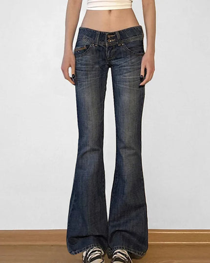Vintage Women's Flare Jeans - Low Waist Distressed Denim Pants
